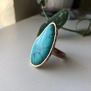 Costume Turquoise & Gold Ring - Size 7.5